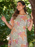 Cream Pure Cotton Floral Printed A-line Kurta Pant Set